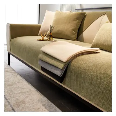 (green, 110x240cm) Sofa Cover Chenille Sofa Pad Solid Color Living Room Sofa Cushion Non-slip So