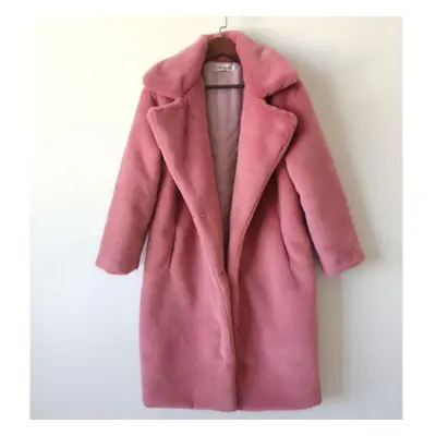 (watermelon red, L) Women Winter Warm Faux Fur Coat Thick Women Long Coat Turn Down Collar Women