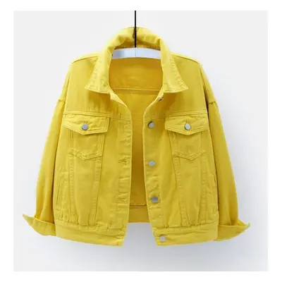 (yellow, 4XL) Spring Color Denim Jacket Women&apos;s Short Korean Loose Long Sleeve Jacket Stude