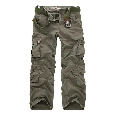 (green, 40) Mens Mulity Pocket Cargo Pants Male Camouflage Workout Jogger Trousers Hiking Climbi