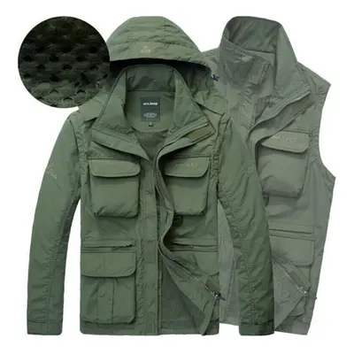 (green, XL) Winter Windbreaker Snow Warm Removable Sleeve Jacket Men Military Men&apos;s Down Pa