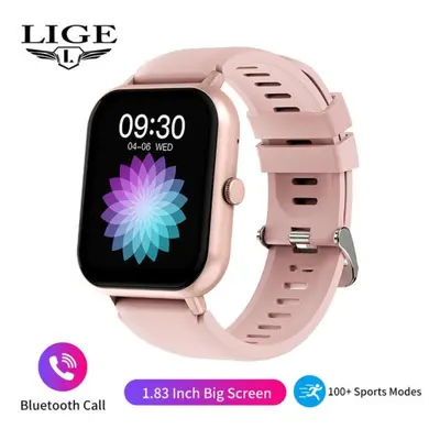 (pink, silicone strap) Lige Hd Large Screen Smartwatch Bluetooth Call Sports Health Wristband Bo