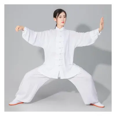 (white, XS) Women&apos;s Men&apos;s Soft Cotton Line Tai Chi Suit Kung Fu Wushu Martial Arts Uni