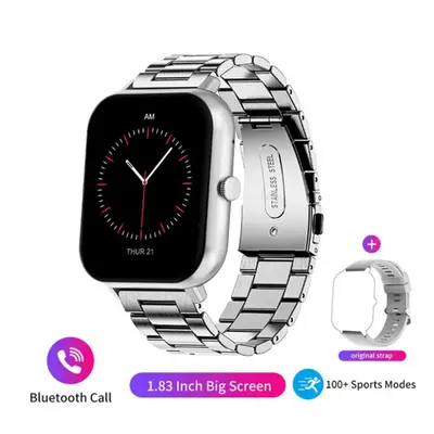 (silver, steel belt) Lige Hd Large Screen Smartwatch Bluetooth Call Sports Health Wristband Body