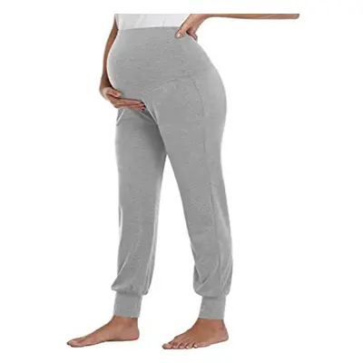 (gray, M) Maternity Pants Solid Color Belly Lifting Trousers For Pregnant Women