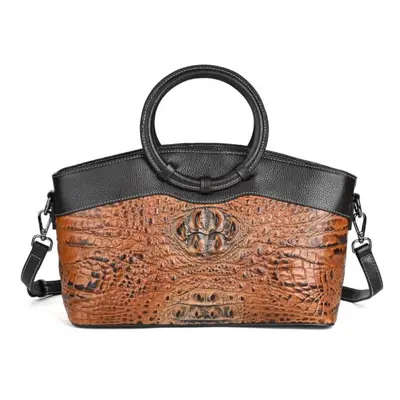 (auburn) Johnature Luxury Handbags Women Bags Designer Genuine Leather Vintage Crocodile Embosse