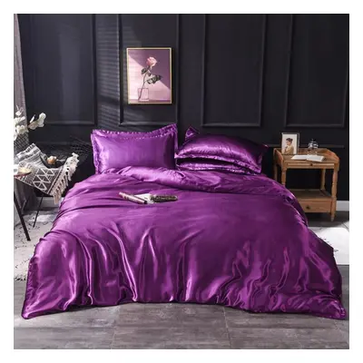 (purple, Twin Size pcs) Mulberry Silk Bedding Set With Duvet Cover Fitted/flat Bed Sheet Pillowc