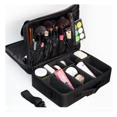 (black, M-3 layers) Professional Makeup Organizer Cosmetic Bag Large Capacity Storage Case Multi