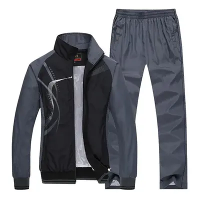 (black, L) Men&apos;s Sportswear Spring Autumn Tracksuit High Quality Sets Jacket+pant Sweatsuit