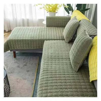 (army green, 90x240cm) Solid Color Edging Corduroy Sofa Cushion Modern Minimalist Living Room Un