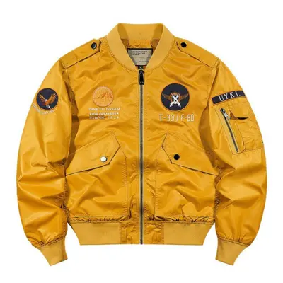 (yellow, XXL) Jacket Plus Size Stand Collar Plus Size Flight Jacket Baseball Collar Baseball Jer