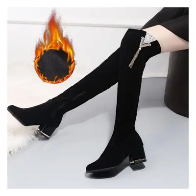 (as the picture, 39) Women&apos;s Boots Autumn Winter Over The Knee Boots Crystal Tassel Comfort