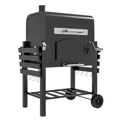 Outsunny Charcoal Grill BBQ Trolley w/ Adjustable Charcoal Height & Thermometer