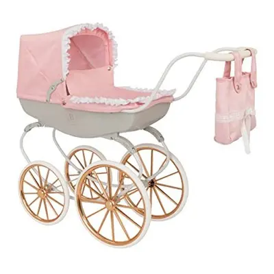 Bella Rosa Cambridge Carriage Pram | Pink Traditional Carriage Pram Dolls Pram Rose Gold Wheels 