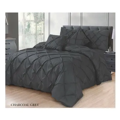 (Charcoal, Super King) Luxury Quilt Diamond Pintuck Duvet Cover Set