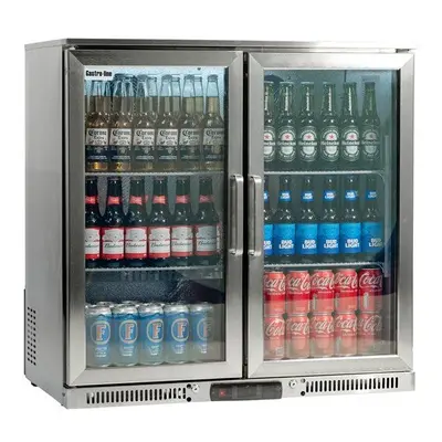 Gastroline Hinged Stainless Steel Double Door Drinks Fridge 190L Capacity