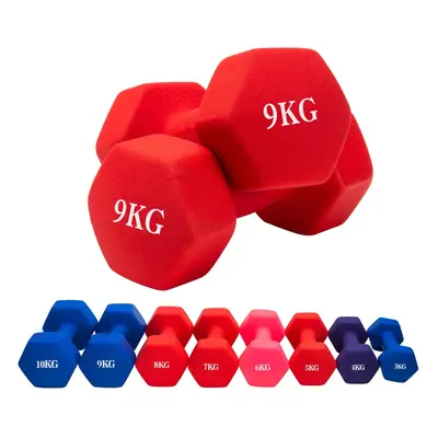 (Red, x 9KG) Hampton&Stewart Neoprene Dumbbells Weights Gym