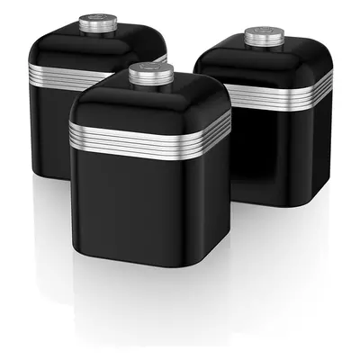 Swan Retro Kitchen Storage Canisters Iron Square Black Litre Set