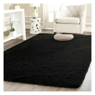 (160x230cm) Fluffy Black Large Rugs Anti-Slip Super Soft Carpet Mat Floor Living Room Bedroom Ru