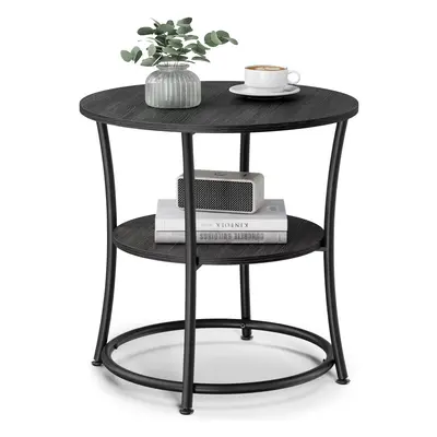 VASAGLE Side Table Round End Table with Shelves for Living Room Bedroom Nightstand with Steel Fr