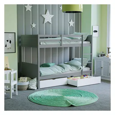 (White) Gemini Bunk Bed with Drawers Storage Set Pine Wood