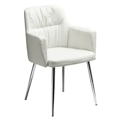 White Leather Effect Chair with Chrome Legs, High Quality Chair, Accent Chair, Borg Chair