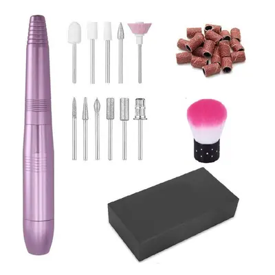 (Pink, EU Plug) Portable Nail Polisher Nail Remover Electric Nail Polisher High-speed Polishing 