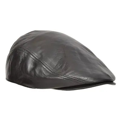 (Black, 57) Genuine Black Leather Flat Cap English Granddad Baker-boy Hat Arthur