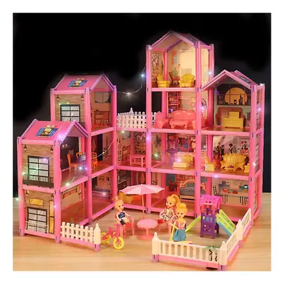 (Room14-LED) Rooms Designs Huge Dollhouse Colorful Led Light Doll House Gift for Girls