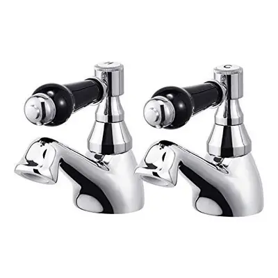 Basin Taps in Pair Black Ceramic Lever Bathroom Sink Tap Mixers Chrome Brass Traditional Classic