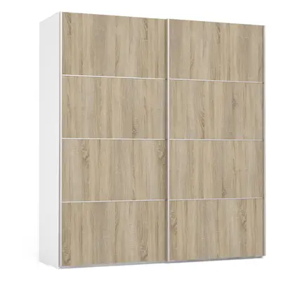 Sliding Wardrobe 180cm in White with Oak Doors with Shelves