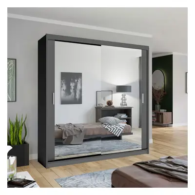 (Grey, 150cm) Double Mirror Sliding Door Wardrobe