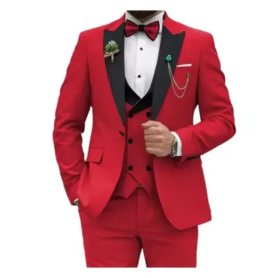 (red, S) Slim Fit Suits for Men Piece Double Breasted Suit Men Wedding Prom Party Business Blaze