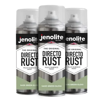 (3 x 400ml, Sage Green) JENOLITE Directorust Gloss - Multi Surface Spray Paint - For Use On Wood