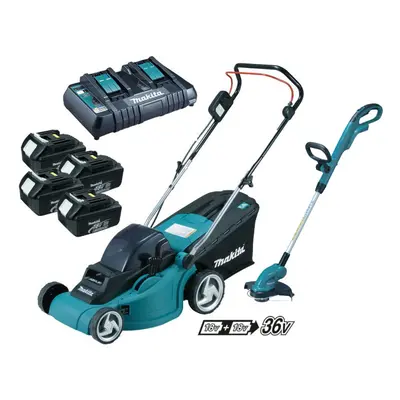 Makita DLM380PF4 18v 36v Cordless Lawn Mower + DUR181 Grass Trimmer + x 3.0ah