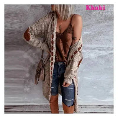 (khaki, M) Women&apos;s Cardigan Sweater Coat Female Long Sleeve Casual Hooded Vintage Elegant S