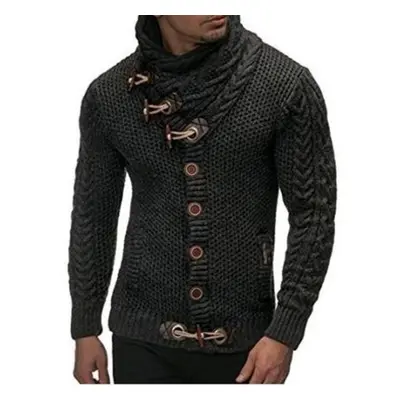 (black, L) Mens Buckle Sweater Cardigan Winter Warm Thick Hedging Turtleneck Knitting Jumper Swe