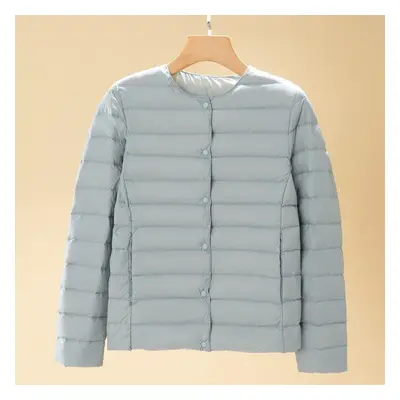 (light blue, L) Light Down Jacket Women&apos;s Short Autumn And Winter New V-neck Round Neck Lon