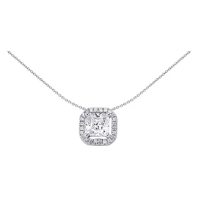 Jewelco London Ladies Sterling Silver Princess Cut Cubic Zirconia Octagon Halo Pendant Necklace 