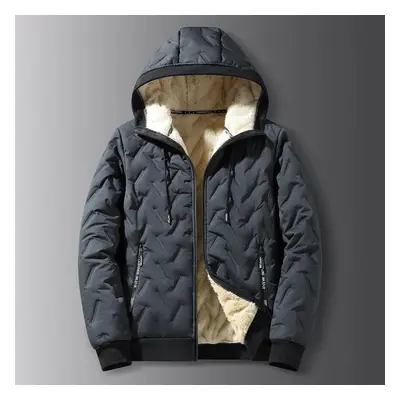 (gray, L) Mens Winter Cotton Coat Thicken Fleece Lining Stand Collar Parka Jacket Men Outerwear 