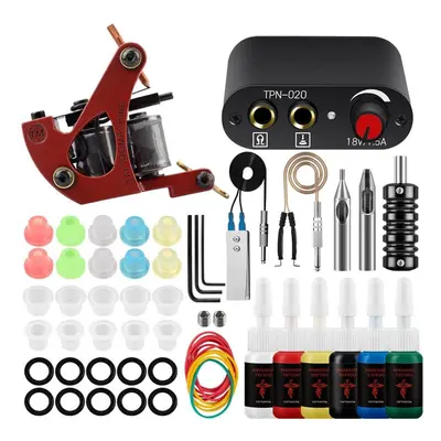 (set 02) Phoenixy Beginner Complete Tattoo Machine Gun Kit Black Power Supply Tattoo Inks Set Ta