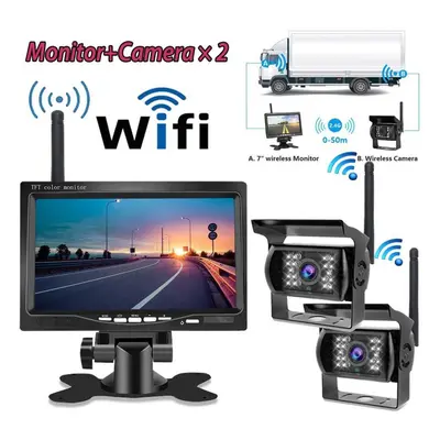 (as the picture, Two cameras) Vehicle Wireless Reverse Camera 7" Hd Tft Lcd Vehicle Backup Rear 