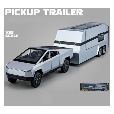 (silver, 1/32-36x6.5x7cm) 1/32 Scale Cybertruck Pickup Trailer Diecast Car Model Toy,pull Back T