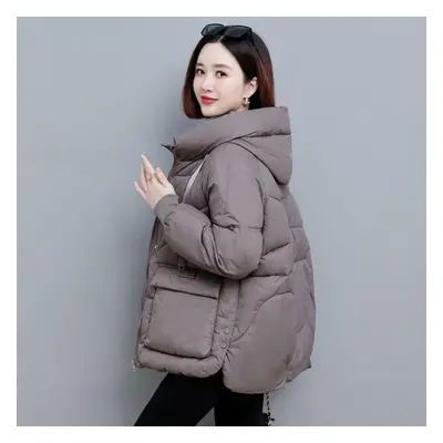 (as the picture, M) Jacket Female New Hooded Pocket Large Size Loose Jacket Mother Winter Down J