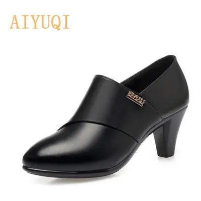 (black, 40) Aiyuqi Fashion Shoes Women Autumn New Genuine Leather Female Office Shoes High Heels