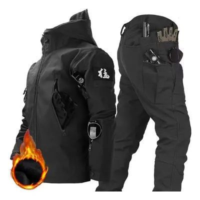 (black, S) Men&apos;s Winter Autumn Fleece Jackets Tactical Waterproof Suits Outdoor Fishing Hik