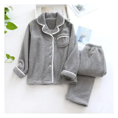 (gray, L) Japanese Style Autumn And Winter New Ladies Plus Size Sheep Wool Warm Pajamas Suit Shu