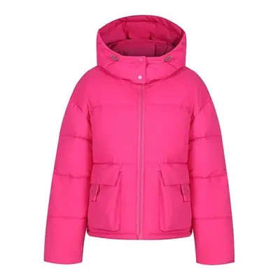 (rose red, XL) Women Autumn Winter Soild Color Thicken Outwear Cotton Padded Hooded Warm Long Ja