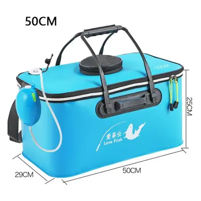 (blue, 50cm(with oxygen pump)) Foldable Wear-resistant Waterproof Eva Fishing Barrel Fishing Box