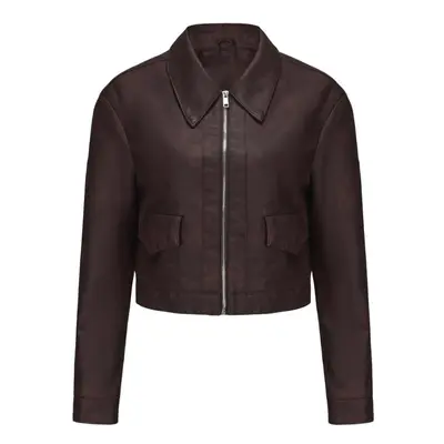 (red,brown, XL) Faux Leather Jackets For Women Thin Crop Top Short Jacket Long Sleeves Lapel Zip